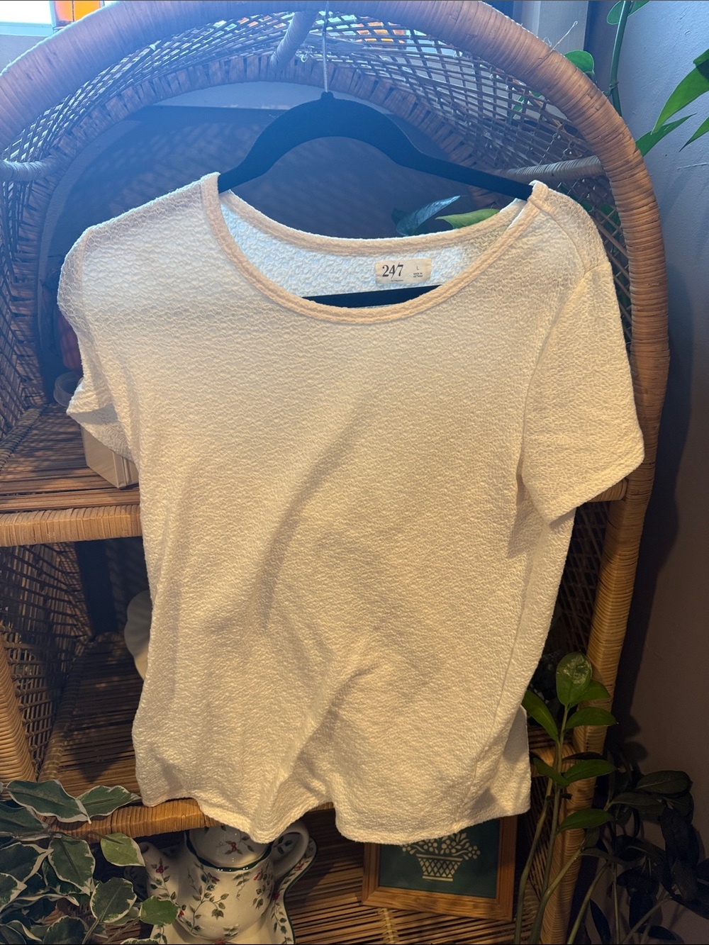 247 Cream Short Sleeve Textured Tee